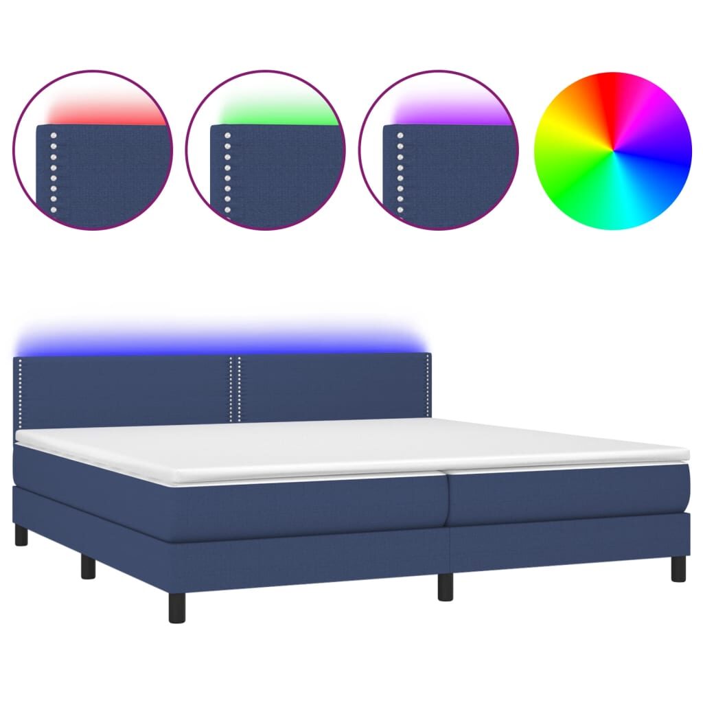 Κρεβάτι Boxspring με Στρώμα & LED Μπλε 200x200 εκ. Υφασμάτινο