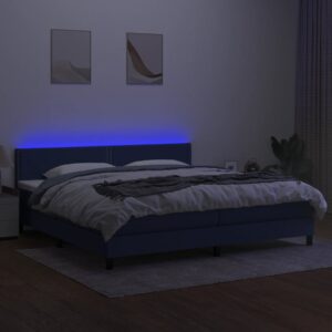 Κρεβάτι Boxspring με Στρώμα & LED Μπλε 200x200 εκ. Υφασμάτινο