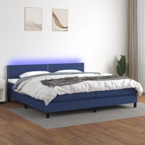 Κρεβάτι Boxspring με Στρώμα & LED Μπλε 200x200 εκ. Υφασμάτινο