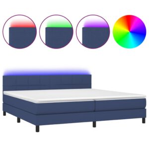 Κρεβάτι Boxspring με Στρώμα & LED Μπλε 200x200 εκ. Υφασμάτινο