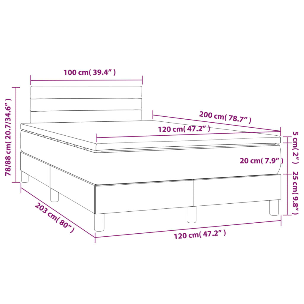 Κρεβάτι Boxspring με Στρώμα & LED Σκ.Καφέ 120x200 εκ Υφασμάτινο