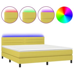 Κρεβάτι Boxspring με Στρώμα & LED Πράσινο 180x200 εκ Υφασμάτινο