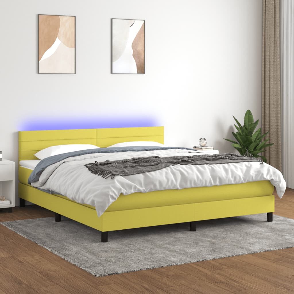 Κρεβάτι Boxspring με Στρώμα & LED Πράσινο 180x200 εκ Υφασμάτινο