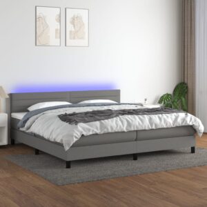 Κρεβάτι Boxspring με Στρώμα & LED Σκ.Γκρι 200x200εκ. Υφασμάτινο