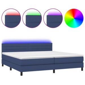 Κρεβάτι Boxspring με Στρώμα & LED Μπλε 200x200 εκ. Υφασμάτινο