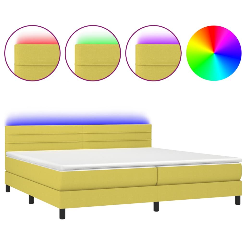 Κρεβάτι Boxspring με Στρώμα & LED Πράσινο 200x200 εκ Υφασμάτινο