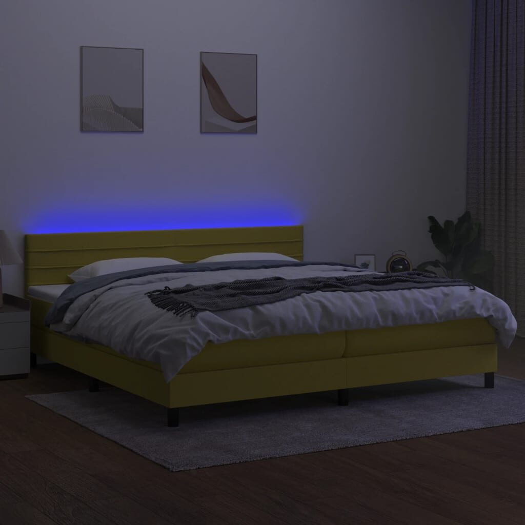 Κρεβάτι Boxspring με Στρώμα & LED Πράσινο 200x200 εκ Υφασμάτινο