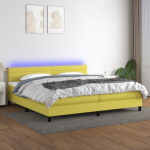 Κρεβάτι Boxspring με Στρώμα & LED Πράσινο 200x200 εκ Υφασμάτινο