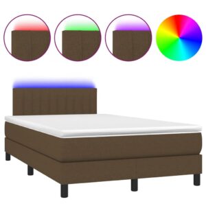 Κρεβάτι Boxspring με Στρώμα & LED Σκ.Καφέ 120x200 εκ Υφασμάτινο