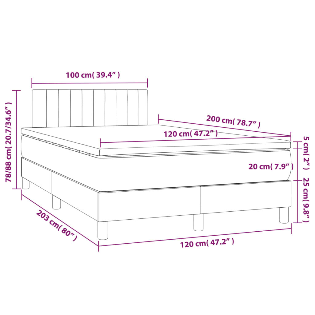 Κρεβάτι Boxspring με Στρώμα & LED Σκ.Καφέ 120x200 εκ Υφασμάτινο