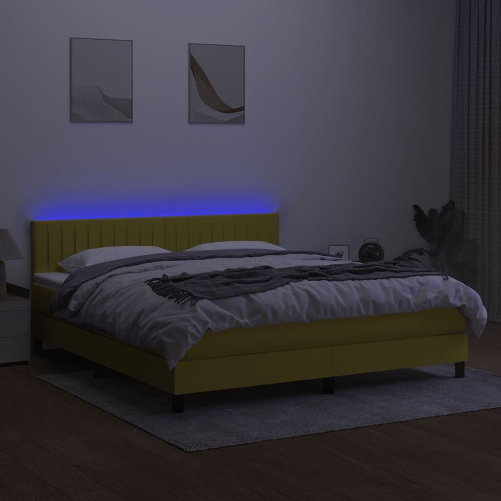 Κρεβάτι Boxspring με Στρώμα & LED Πράσινο 180x200 εκ Υφασμάτινο