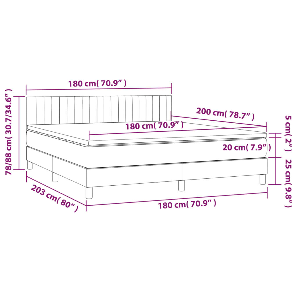 Κρεβάτι Boxspring με Στρώμα & LED Πράσινο 180x200 εκ Υφασμάτινο