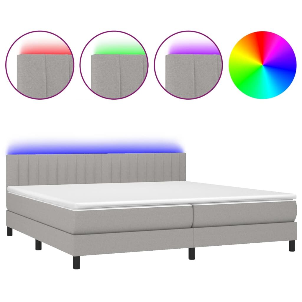 Κρεβάτι Boxspring με Στρώμα & LED Αν.Γκρι 200x200εκ. Υφασμάτινο