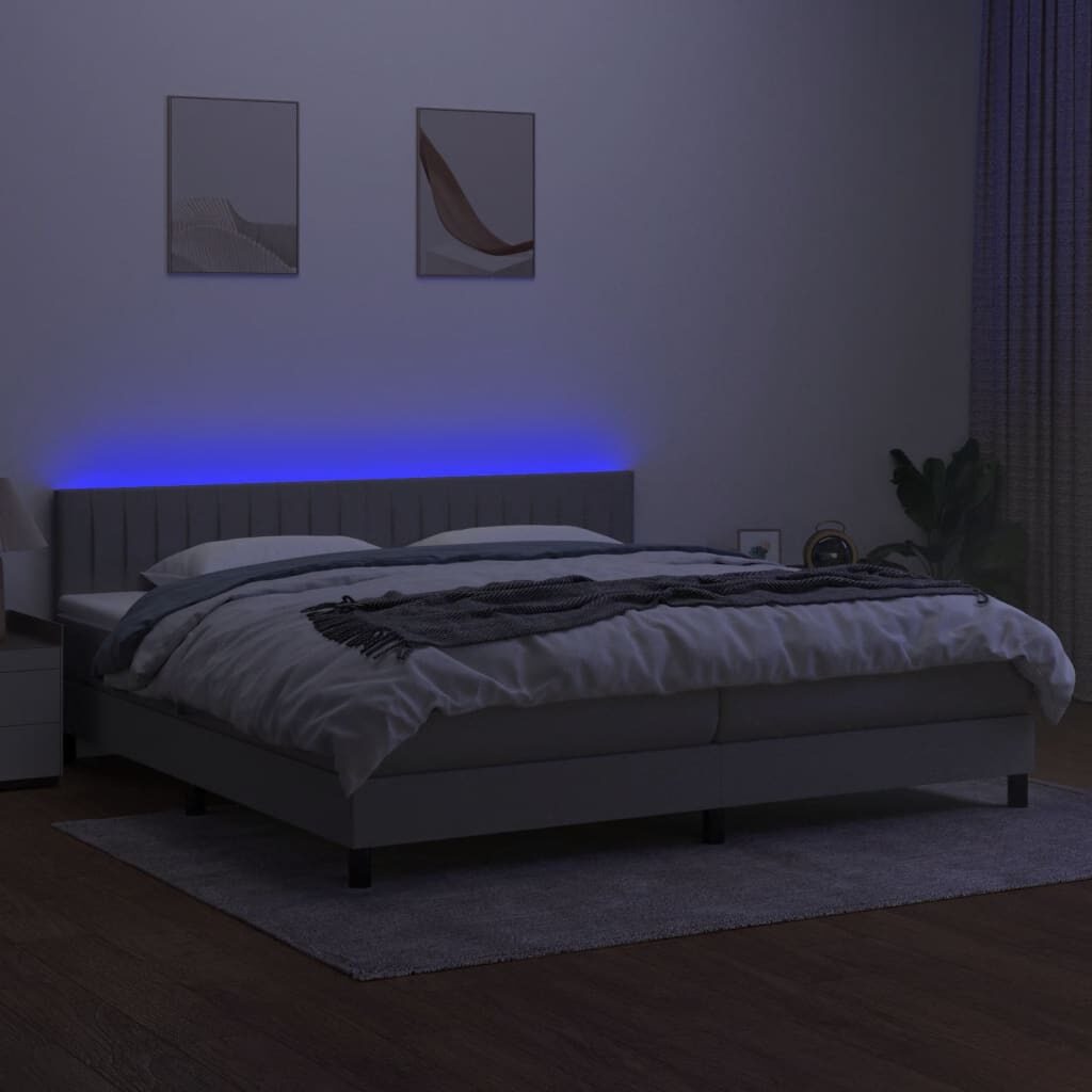 Κρεβάτι Boxspring με Στρώμα & LED Αν.Γκρι 200x200εκ. Υφασμάτινο