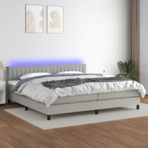 Κρεβάτι Boxspring με Στρώμα & LED Αν.Γκρι 200x200εκ. Υφασμάτινο