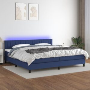 Κρεβάτι Boxspring με Στρώμα & LED Μπλε 200x200 εκ. Υφασμάτινο