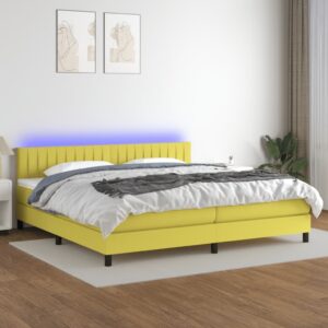 Κρεβάτι Boxspring με Στρώμα & LED Πράσινο 200x200 εκ Υφασμάτινο