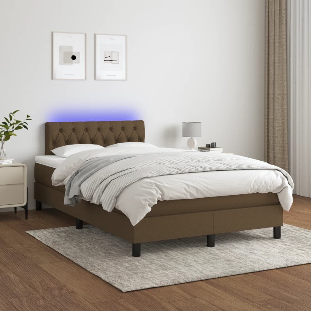 Κρεβάτι Boxspring με Στρώμα & LED Σκ.Καφέ 120x200 εκ Υφασμάτινο