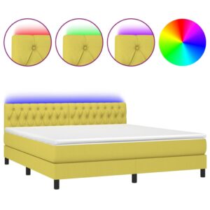 Κρεβάτι Boxspring με Στρώμα & LED Πράσινο 180x200 εκ Υφασμάτινο