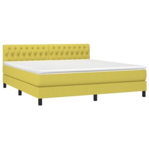 Κρεβάτι Boxspring με Στρώμα & LED Πράσινο 180x200 εκ Υφασμάτινο