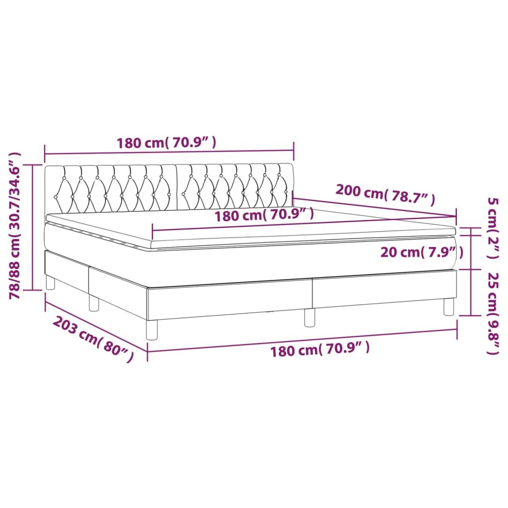 Κρεβάτι Boxspring με Στρώμα & LED Πράσινο 180x200 εκ Υφασμάτινο