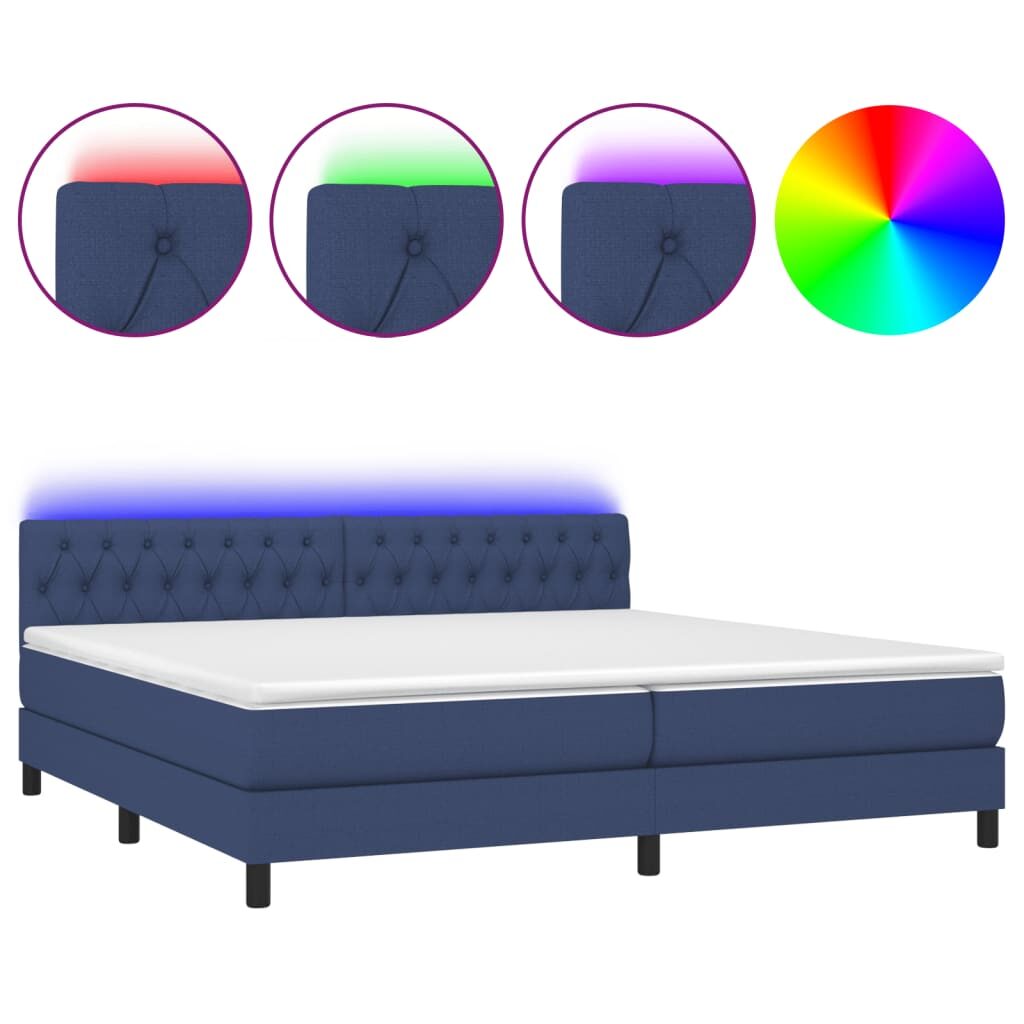 Κρεβάτι Boxspring με Στρώμα & LED Μπλε 200x200 εκ. Υφασμάτινο