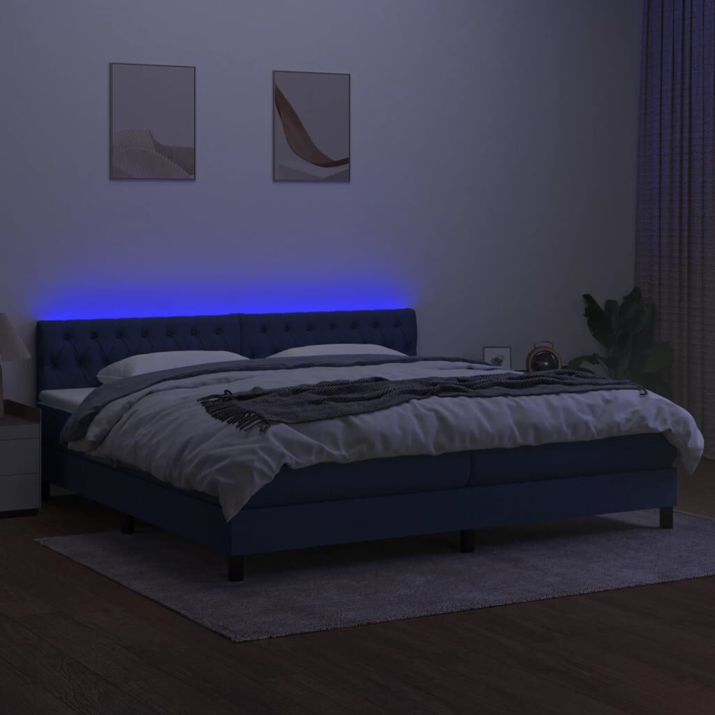 Κρεβάτι Boxspring με Στρώμα & LED Μπλε 200x200 εκ. Υφασμάτινο