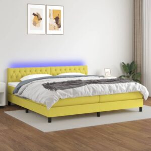 Κρεβάτι Boxspring με Στρώμα & LED Πράσινο 200x200 εκ Υφασμάτινο