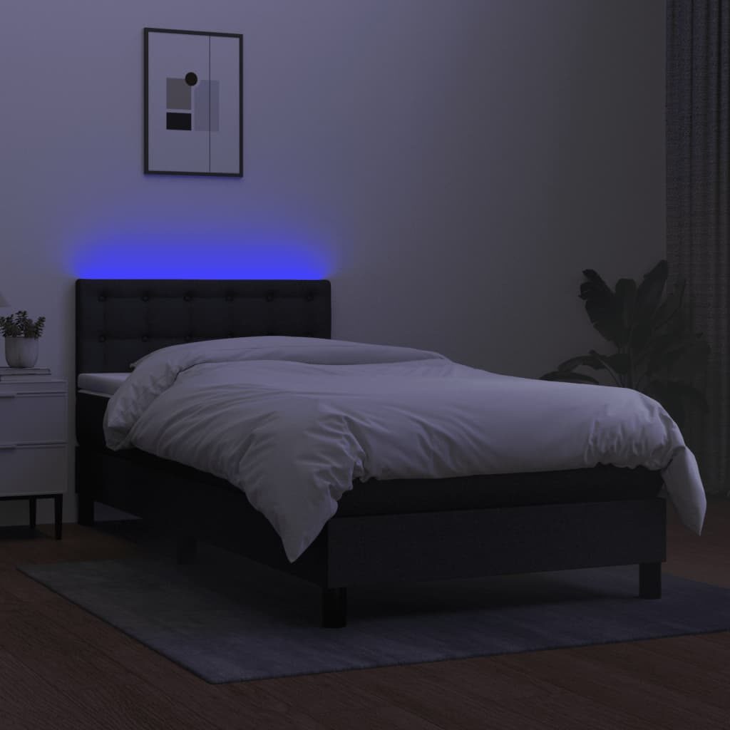 Κρεβάτι Boxspring με Στρώμα & LED Μαύρο 80x200 εκ. Υφασμάτινο