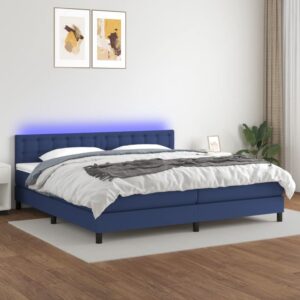 Κρεβάτι Boxspring με Στρώμα & LED Μπλε 200x200 εκ. Υφασμάτινο