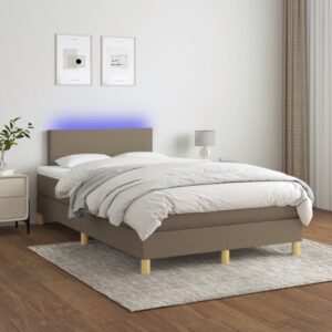 Κρεβάτι Boxspring με Στρώμα & LED Taupe 120x200 εκ. Υφασμάτινο