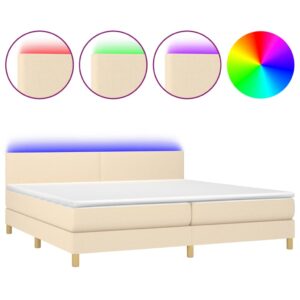 Κρεβάτι Boxspring με Στρώμα & LED Κρεμ 200x200 εκ. Υφασμάτινο