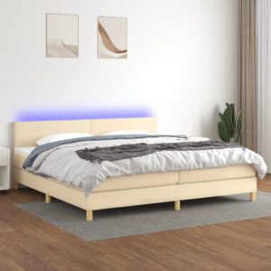 Κρεβάτι Boxspring με Στρώμα & LED Κρεμ 200x200 εκ. Υφασμάτινο