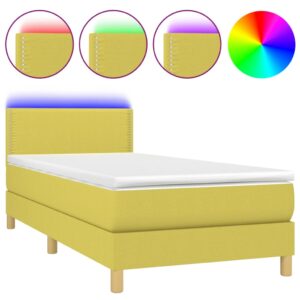 Κρεβάτι Boxspring με Στρώμα & LED Πράσινο 90x200 εκ. Υφασμάτινο