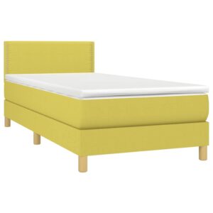 Κρεβάτι Boxspring με Στρώμα & LED Πράσινο 90x200 εκ. Υφασμάτινο