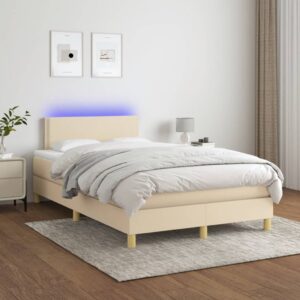 Κρεβάτι Boxspring με Στρώμα & LED Κρεμ 120x200 εκ. Υφασμάτινο