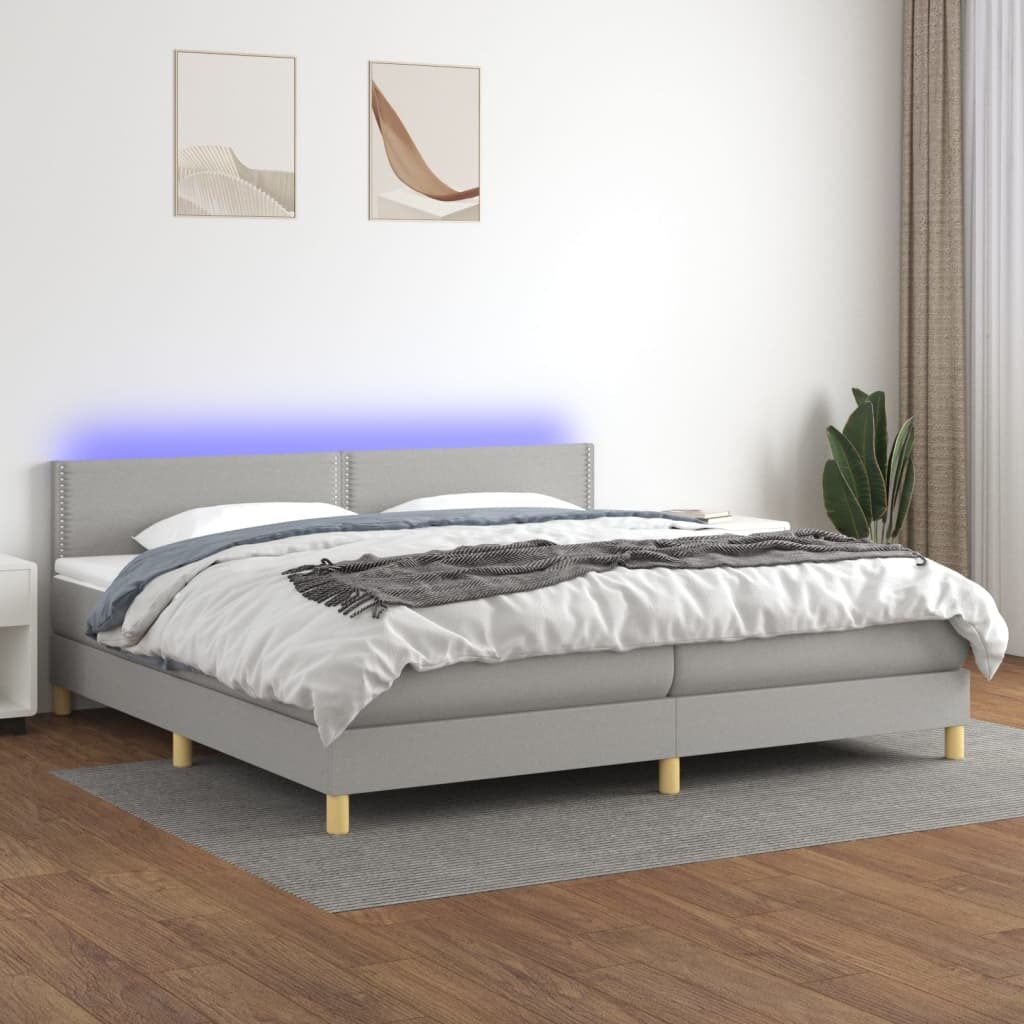 Κρεβάτι Boxspring με Στρώμα & LED Αν.Γκρι 200x200εκ. Υφασμάτινο