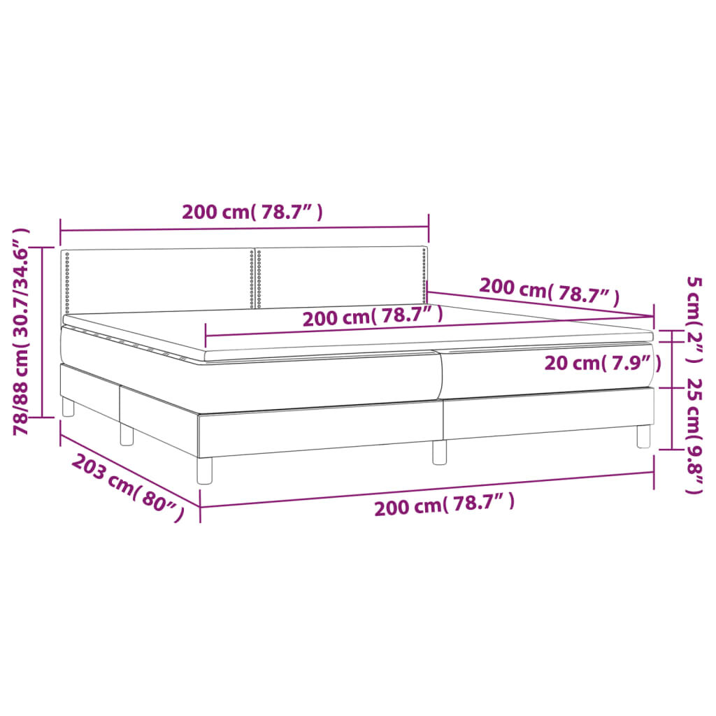 Κρεβάτι Boxspring με Στρώμα & LED Αν.Γκρι 200x200εκ. Υφασμάτινο