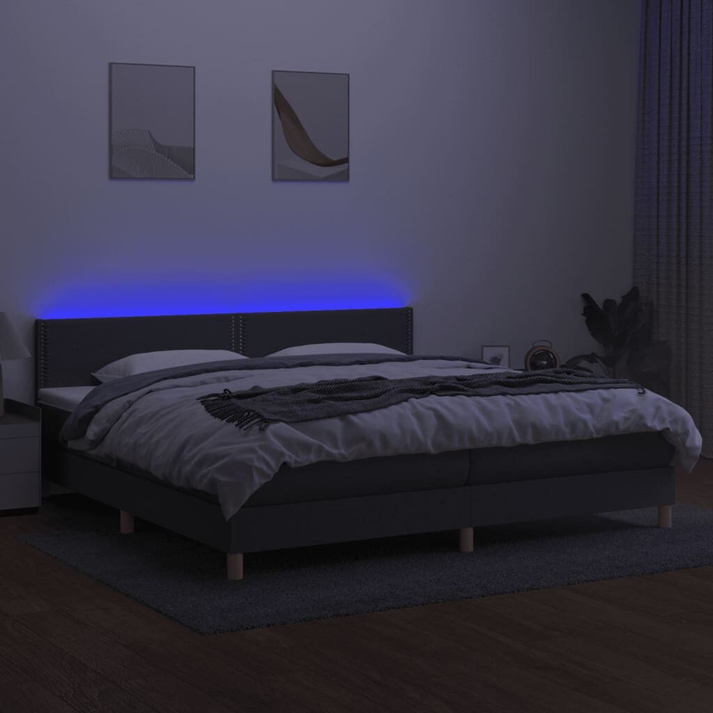 Κρεβάτι Boxspring με Στρώμα & LED Σκ.Γκρι 200x200εκ. Υφασμάτινο