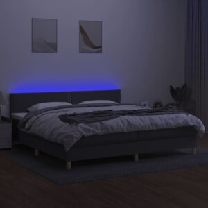 Κρεβάτι Boxspring με Στρώμα & LED Σκ.Γκρι 200x200εκ. Υφασμάτινο