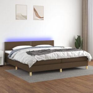 Κρεβάτι Boxspring με Στρώμα & LED Σκ.Καφέ 200x200 εκ Υφασμάτινο