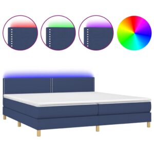 Κρεβάτι Boxspring με Στρώμα & LED Μπλε 200x200 εκ. Υφασμάτινο