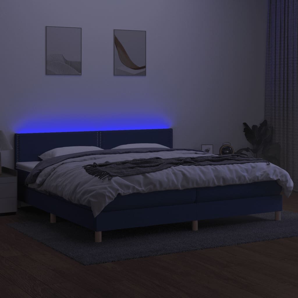 Κρεβάτι Boxspring με Στρώμα & LED Μπλε 200x200 εκ. Υφασμάτινο