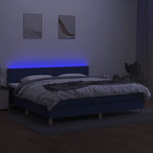 Κρεβάτι Boxspring με Στρώμα & LED Μπλε 200x200 εκ. Υφασμάτινο