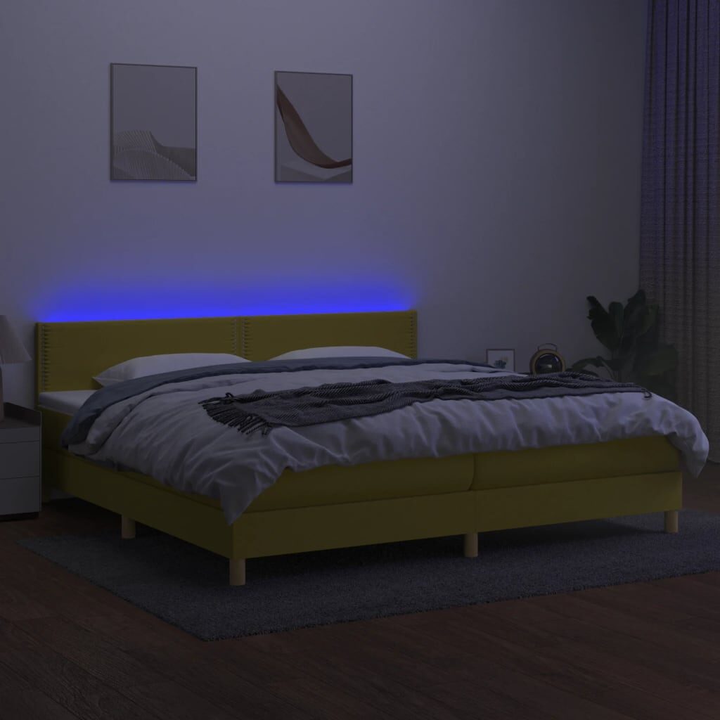 Κρεβάτι Boxspring με Στρώμα & LED Πράσινο 200x200 εκ Υφασμάτινο