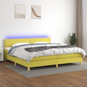 Κρεβάτι Boxspring με Στρώμα & LED Πράσινο 200x200 εκ Υφασμάτινο