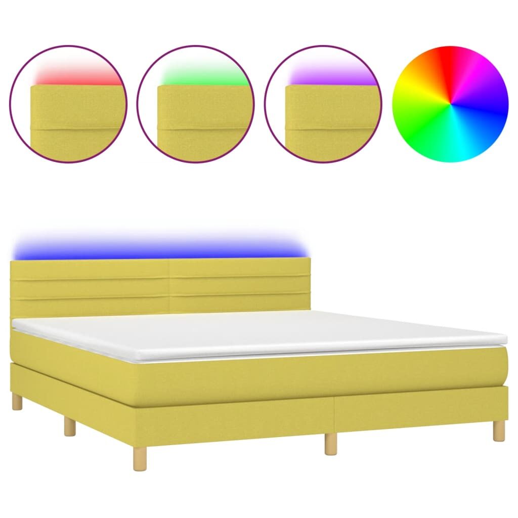 Κρεβάτι Boxspring με Στρώμα & LED Πράσινο 180x200 εκ Υφασμάτινο