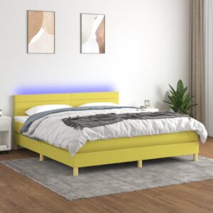 Κρεβάτι Boxspring με Στρώμα & LED Πράσινο 180x200 εκ Υφασμάτινο