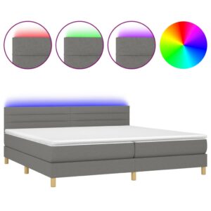 Κρεβάτι Boxspring με Στρώμα & LED Σκ.Γκρι 200x200εκ. Υφασμάτινο