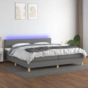 Κρεβάτι Boxspring με Στρώμα & LED Σκ.Γκρι 200x200εκ. Υφασμάτινο